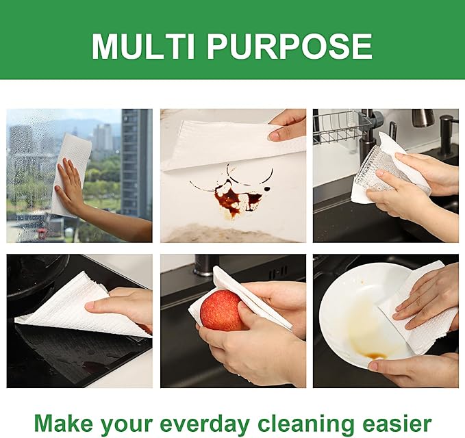 S.T.D Reusable Kitchen Dishcloth – Suitable for Home, Gatherings Cleaning, Washable Multi-Purpose Cleaning Cloths, Self-Adhesive Hooks – 2 Rolls 100 Sheets （White）