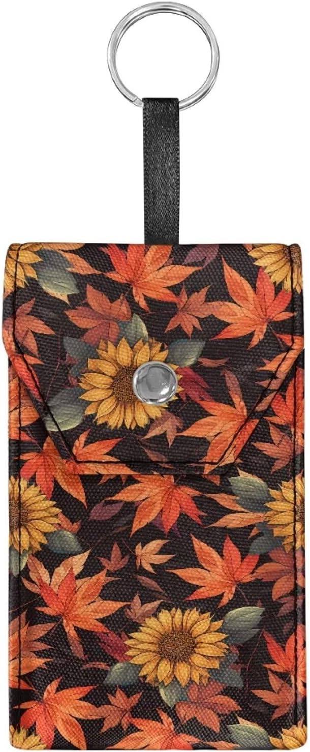 Maple Leaf Sunflower Purse Tissue Holder Portable Pocket Tissue Holder for Coin Keys Tissues with Hanging Rope for Thanksgiving Snap Button Enclosed