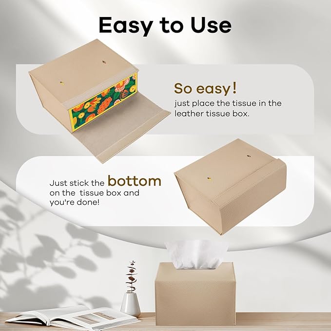 Disposable Hand Towel Box Cover Compatible with Kleenex Disposable Paper Hand Towels, Leather Tissue Box Cover Holder for Bathroom Holder (Khaki-1 Pack)