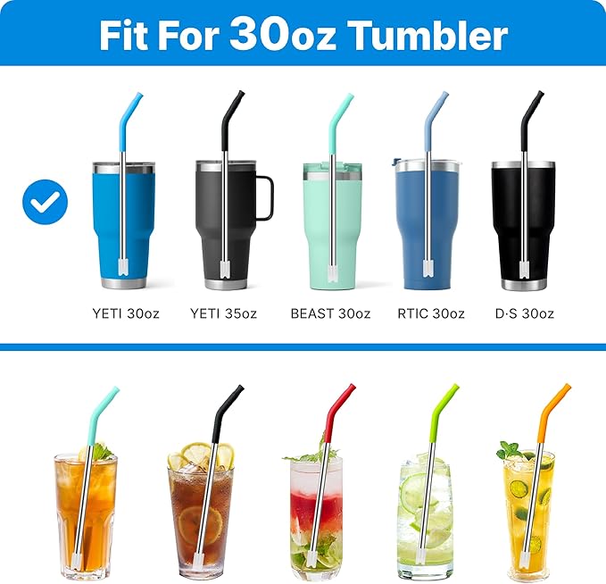 Stainless Steel Straws for 30 oz YETI Tumbler, 4 Pcs Metal Straws Reusable with Silicone Tip for 30 oz 35 oz YETI Cup(Color 3)