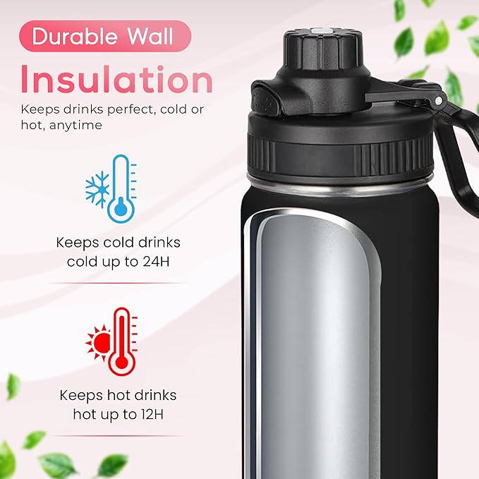 Y TOP 24oz Insulated Water Bottle Cup Holder Friendly, Leak Proof Spout Lid, Double Wall Insulation, Dishwasher Safe, Easy Clean Stainless Steel Water Bottle for Gym Kids Sports Travel School Hiking