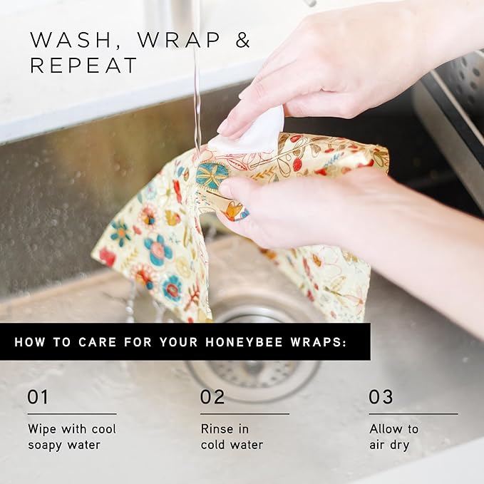 Honeybee Beeswax Wraps - Poppy Pattern Beeswax Roll -Certified Organic Cotton Beeswax Wraps for Food - Reusable - Plastic Wrap & Sandwich Bags Alternative - 40’’ x 13’’