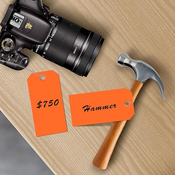200 PCS 4 3/4" x 2 3/8" Neon Color Shipping Tags with Wire Paper Heavy Duty Hang Tags with Reinforcement Holes Writable Luggage Tag with String Durable Marking Tags (Neon Orange, 4 3/4" x 2 3/8")