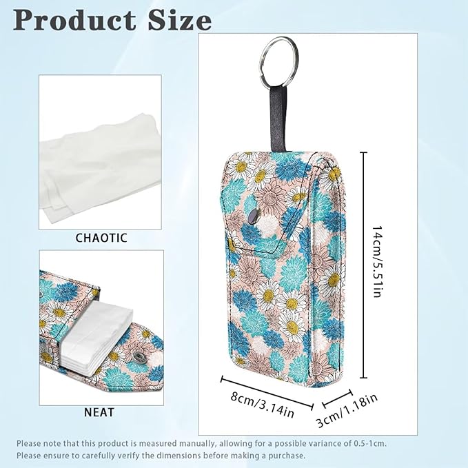 Daisy Purse Tissue Holder Canvas Portable Tissue Holder with Hanging Rope Purse Size Tissues Packs Snap Button Enclosed