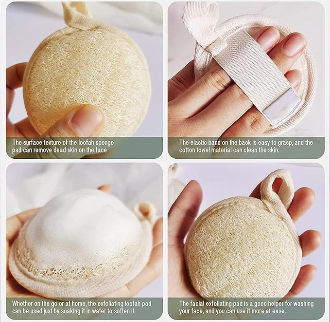 UCINNOVATE Natural Shower Loofah Eco-Friendly Egyptian Sponge 7 Packs, Exfoliating Loofah Sponge Face Pads Scrubber, Large Exfoliating Shower Loofa Body Scrubbers Buff Away Dead Skin for Smoother