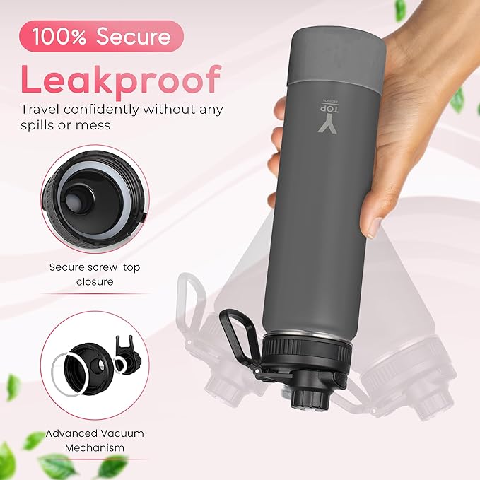 Y TOP 24oz Insulated Water Bottle Cup Holder Friendly, Leak Proof Spout Lid, Double Wall Insulation, Dishwasher Safe, Easy Clean Stainless Steel Water Bottle for Gym Kids Sports Travel School Hiking