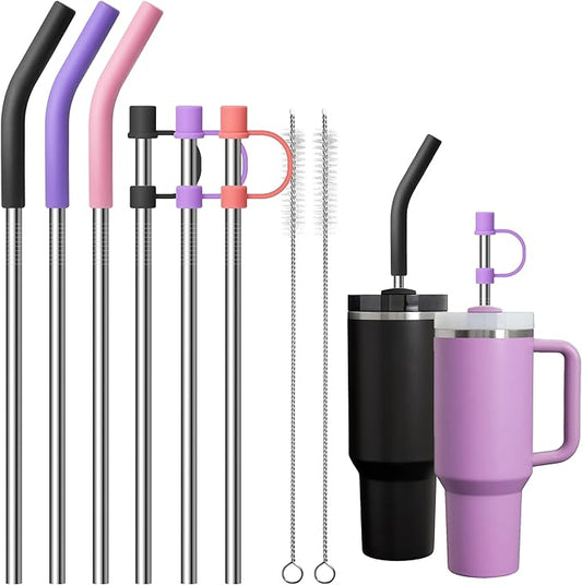 Stainless Steel Straws for 40oz Tumblers, Metal Straws Reusable with Silicone Tips for Stanley 40oz Cup,Simple Modern 40 oz Tumbler, Brush