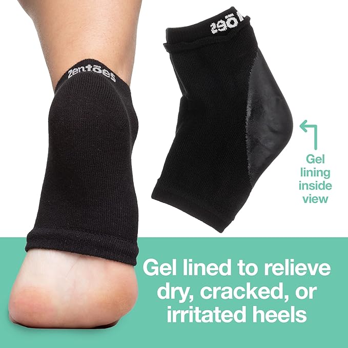 ZenToes Moisturizing Socks for Cracked Heel Treatment, Vitamin E, Olive Oil and Jojoba Oil Heel Socks, Stocking Stuffers for Women, Spa Self Care Gifts for Women (Cotton Black, Wide Width)