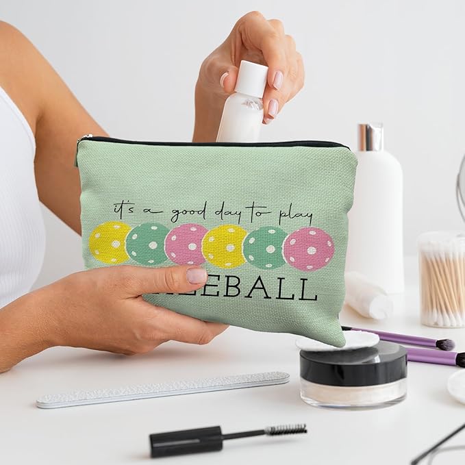 Pickleball Gifts for Women, Colorful Pickleball Makeup Bag for Women, It's a Good Day to Play Pickleball Cosmetic Bag Toiletry Bag, Gifts for Pickleball Lovers, Pickleball Stuff(green)