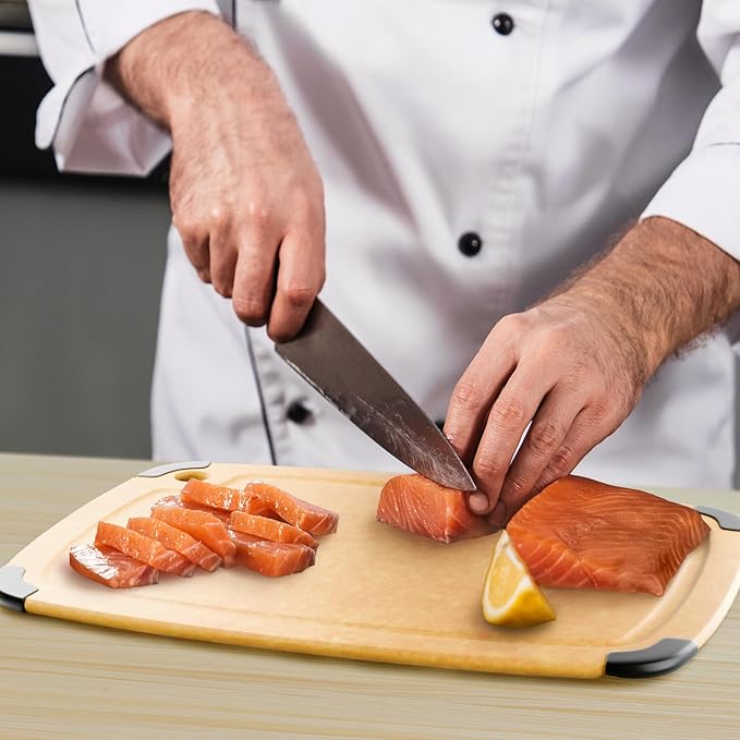 Dishwasher Safe Cutting Boards for Kitchen - Large Composite Wood Cutting Board with Non-Slip Feet & Juice Groove - Thin & Lightweight Eco-Friendly Chopping Board (14.5" 11.25", Natural)