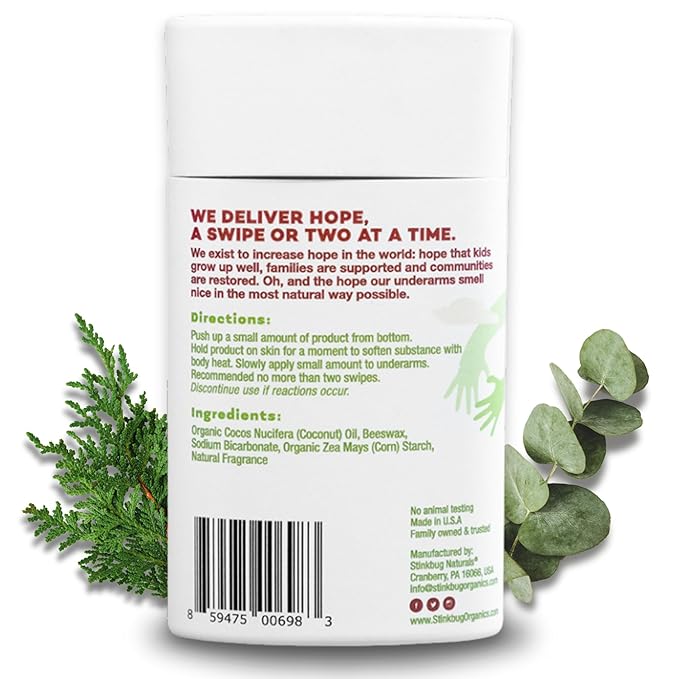 Stinkbug Naturals Organic Plastic Free & Aluminum Free Deodorant Stick with Cedar Eucalyptus and Coconut Oil | 2.65 Ounce Pack of 1