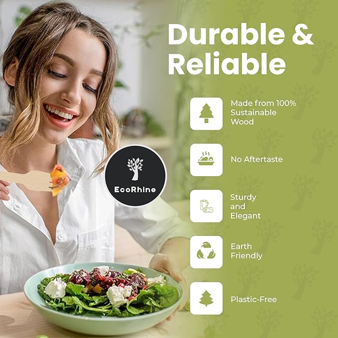 Wooden Cutlery Set Disposable - 300 PCS Wooden Compostable forks and Spoons with 120 Forks, 90 Spoons, and 90 Knives - Disposable Utensils Set for Outdoor, Party, Camping & More