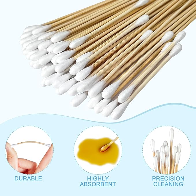 Bamboo Cotton Swabs Set - 400 ct with 300 Double-Tipped 3-Inch and 100 Long 6-Inch Swabs - Biodegradable and Organic with Storage Case for Makeup, Pet Care, and Cleaning