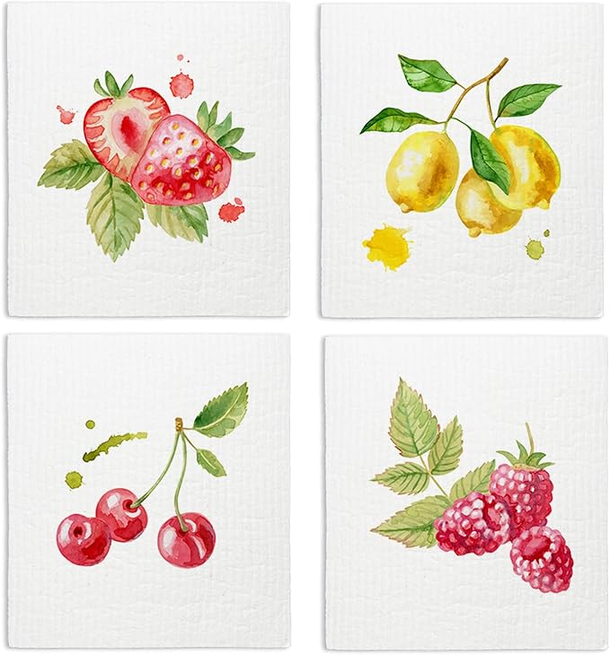 Swedish Dishcloths for Kitchen, Spring Swedish Dish Cleaning Cloths for Friut, Papaya Reusable Paper Towels, 4 Pack Dish Towels for Kitchen, Reusable Sponge Cloths Washable