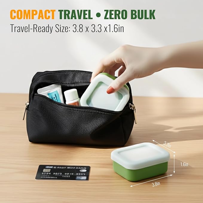 Shampoo Bar Travel Case with Draining Pad | Leakproof Silicone Small Travel Soap Case | Ultra-Compact for Gym, Camping, Business Trip (Mint Green)