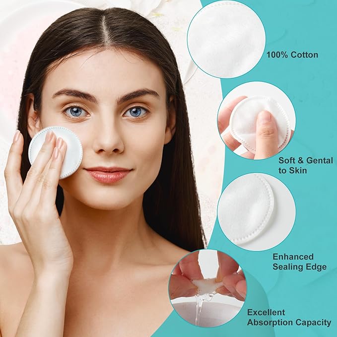 Premium Cotton Rounds, 100 Count (Pack of 2) Cotton Pads for Face, 100% Cotton Makeup Remover Pads, Soft & Non-Irritating for Most Skin Types