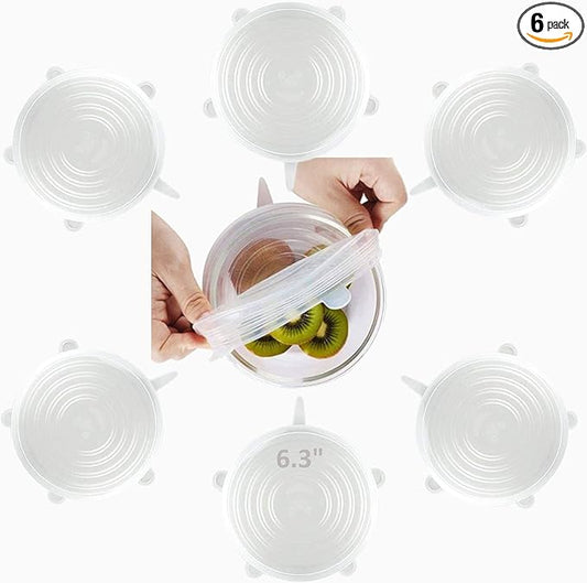 altCookingHub Silicone Stretch Lids, 6-Pack of Same Size 6.3 Inch Lids, BPA Free, Leakproof Reusable Silicone Lids for Various Shapes of Containers and Food Covers
