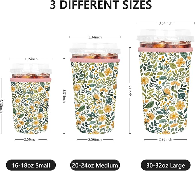 Iced Coffee Sleeve, Reusable Insulated Neoprene Cup Sleeve for Cold & Hot Drinks Beverages, Cup Holder for 32oz Coffee Cups,Abstract Leaf