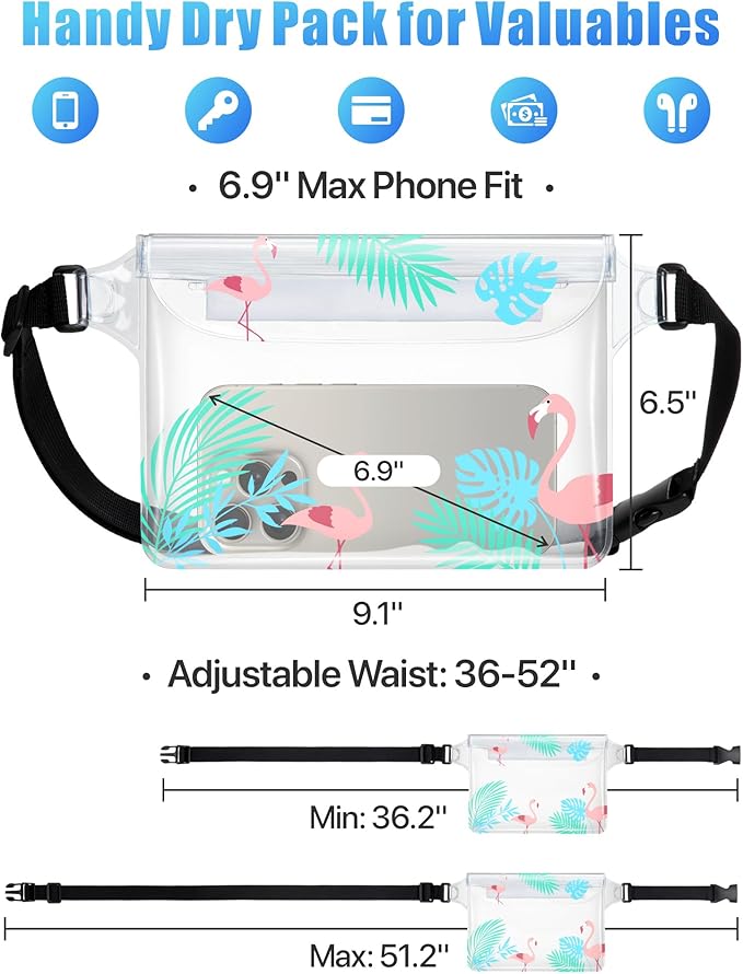 F-color Waterproof Fanny Pack - Cruise Essentials 2025 - Waterproof Pouch, Triple Zipper Roll-Top Dry Bag for Phone with Adjustable Waist Strap, Keep Passport Valuables Dry for Beach Kayaking Boating