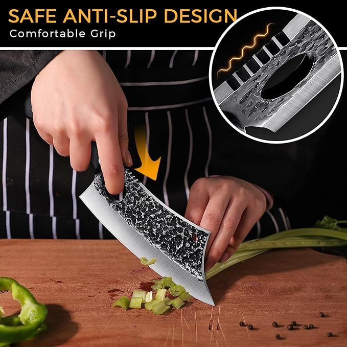 ROCOCO 6.3" Cleaver Butcher Knife Sharp Full Tang Knife with Sheath for Home Outdoor BBQ Camping Mother Father Gift Idea Men
