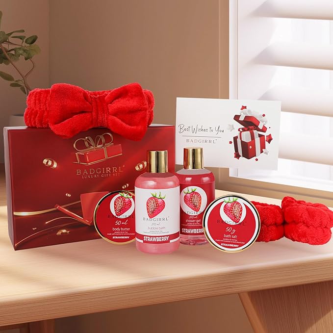 9pcs Spa Gift Set for Women Christmas Gifts - Strawberry Bath and Body Gift Set for Mom Mothers Day, Gift for Girls, Bath Gift Set for Her, Birthday Gift for Mom Her, Gift Sets for Women
