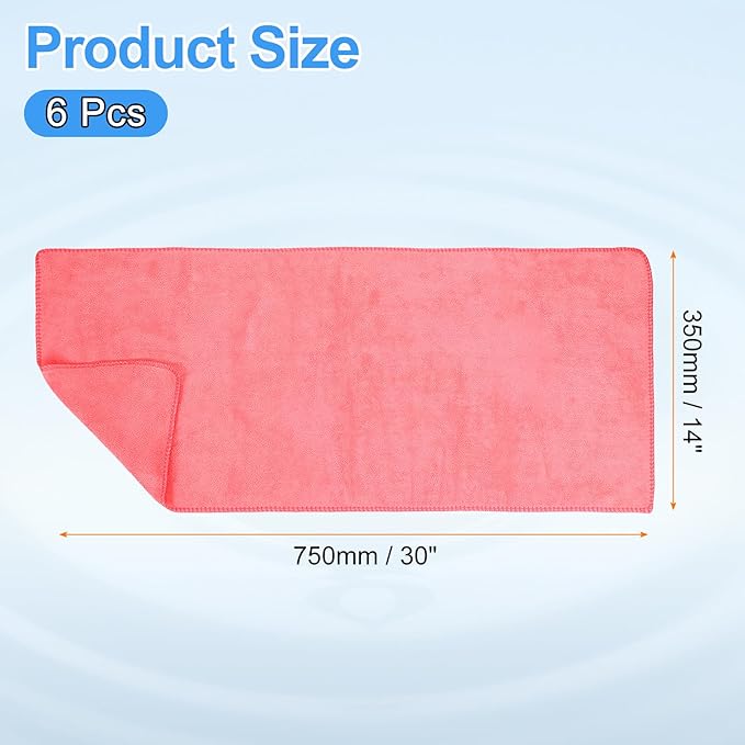 HARFINGTON 6 Pack Microfiber Cleaning Cloth, 30" x 14" Multi-Functional Cleaning Towels Reusable Absorbent Rags for Car Wash Kitchen Household Window Clean, Rose Red