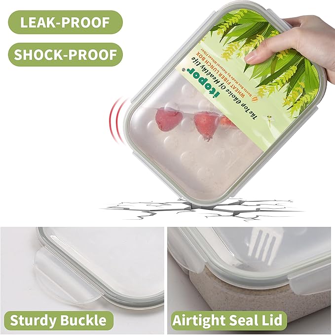 Wheat Straw Lunch Box - Leakproof Bento Box for Kids & Adults, BPA-Free 3-Compartment Food Containers, Microwave & Dishwasher Safe (Warm White, 5.5 Cup)