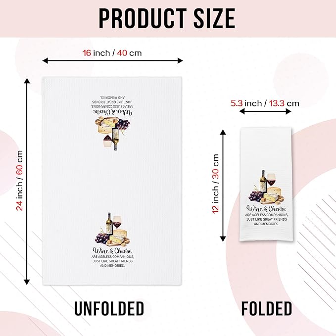 Funny Wine and Cheese Kitchen Towels, Bar Towels for Bartenders, Wine Cheese Lovers Gifts, Decorative Dishcloths for Kitchen Bar, Friendship Gifts for Women Hostess Sister Friend Bestie