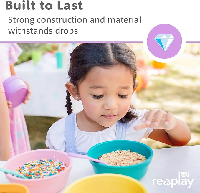 Re-Play 12 oz. Toddler Bowls Set of 4 - Kids Deep-Walled, Durable & Reusable Snack and Meal Bowls, Dishwasher & Microwave Safe, BPA-Free, Made in USA from Recycled Plastic, Cactus Flower