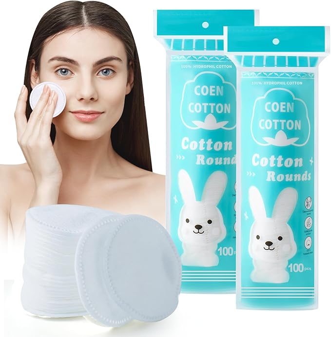 Premium Cotton Rounds, 100 Count (Pack of 2) Cotton Pads for Face, 100% Cotton Makeup Remover Pads, Soft & Non-Irritating for Most Skin Types