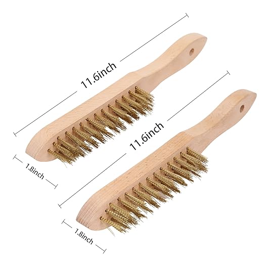MAXMAN Brass Brush Set 2 Pcs, Wire Brushes for Cleaning, 11 Inch Wire Scratch Brush with Beechwood Handle, Metal Brush, Heavy Duty Brass Wire Brush for Rust Remover, Automotive, Paint, Welding Slag