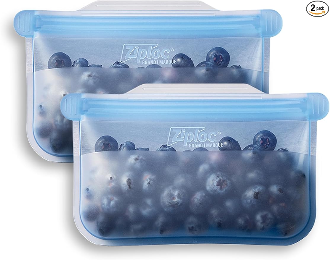 Ziploc Endurables Small Pouch, 1 Cup, Reusable Silicone Bags and Food Storage Meal Prep Containers for Freezer, Oven, and Microwave, Dishwasher Safe, 2 Pack