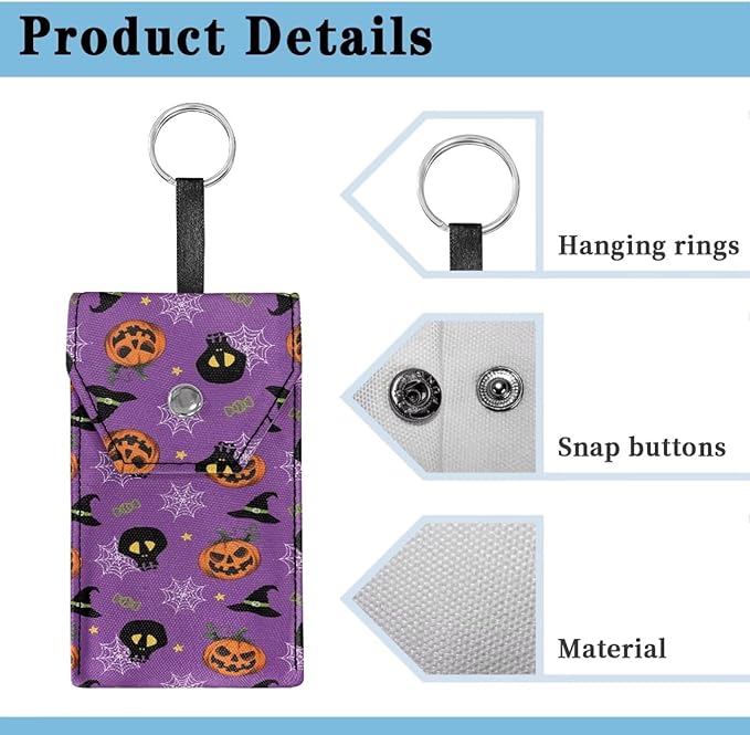 Pumpkin Head Skull Print Purse Tissue Holder Portable Pocket Tissue Holder for Coin Keys Tissues with Hanging Rope for Halloween Snap Button Enclosed