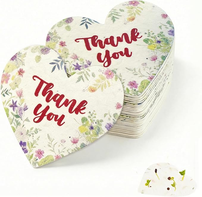 nulala 20Pack 'Thank you' Greeting Cards,Plantable Seed Paper Cards Embedded with Wildflower, Eco-Friendly Card for Gift Wrapping, Mother's Day, Thanksgiving,Graduation Gifts