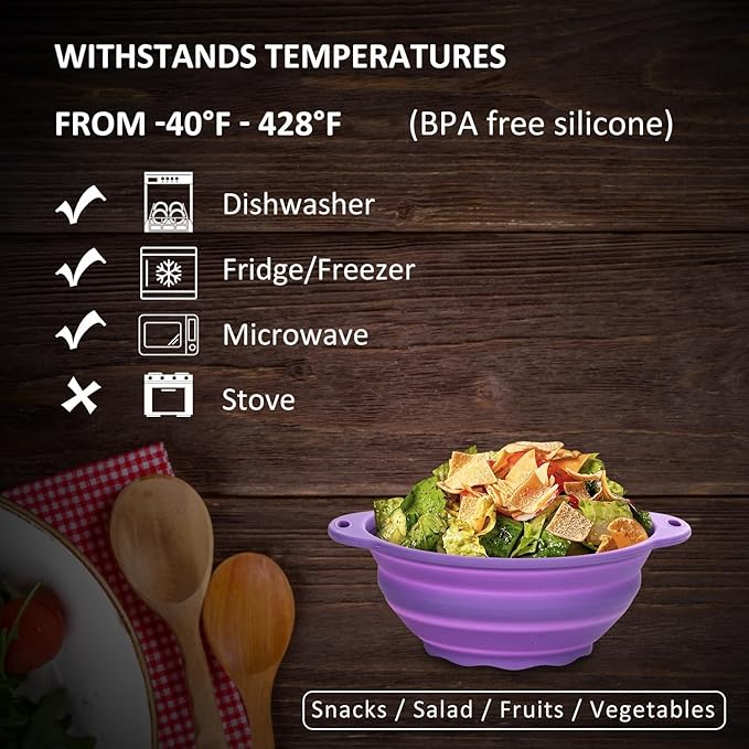 Collapsible Mixing Bowl 2 Pack Camping Bowl Outdoor Hiking Travel 61 oz Collapsible Bowl for Storage and Mixing Food-Grade Silicone Food Storage Container(Purple)