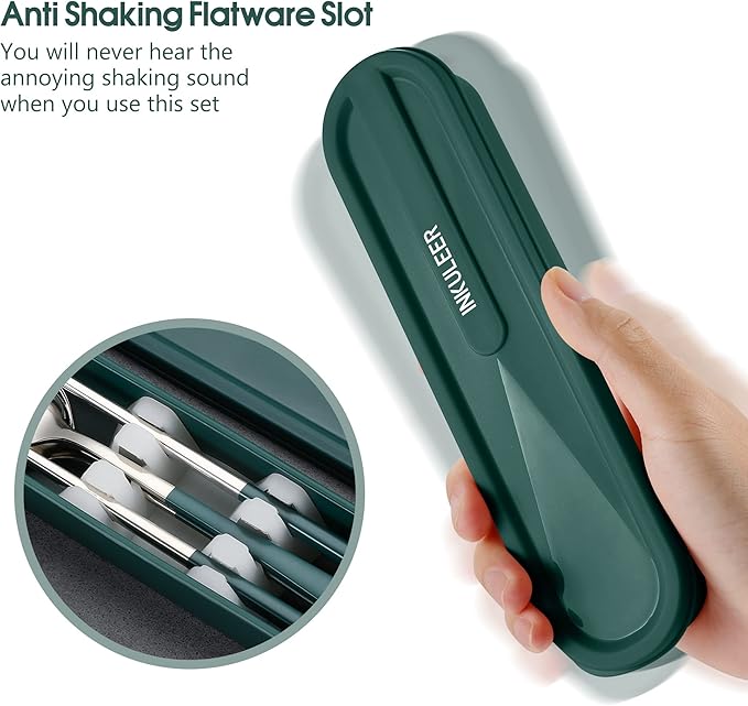Travel cutlery set, 18/8 stainless steel cutlery, Reusable utensils set with case, Portable Silverware Lunch Box for Camping and Office (Green/knife set)