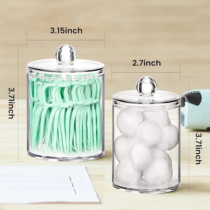 Tissue Box Cover, Square Facial Acrylic Tissue Holder with 2 Pack Clear Qtip Holder Dispenser for Cotton Swabs, Bathroom Essentials Accessories Decor, Vanity Makeup Countertops -Wood Grain