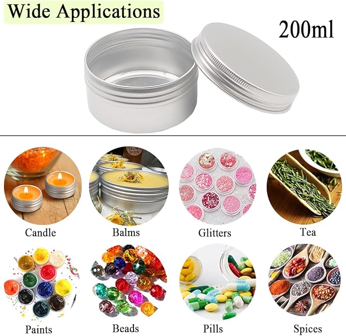 4pcs 200ml Round Lip Balm Tin Cans, 7 oz Aluminum Cosmetic Sample Container with Screw Lid, 200g Silver Metal Empty Storage Travel Jars for Salves, Lip Balms, Face Cream, Candle, Tea, Paint