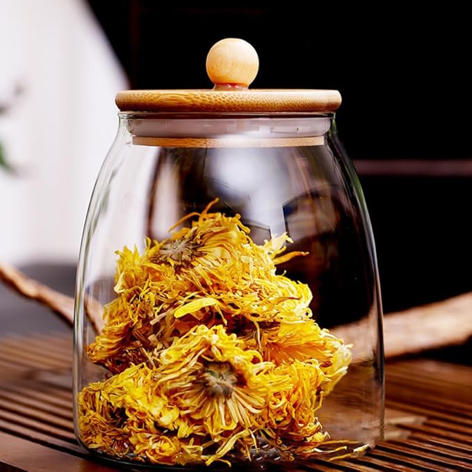 3 Pcs Transparent Food Storage Jars with Wooden Lids Airtight Sealed Canisters for Tea Candy Dried Fruits Kitchen Pantry Organization