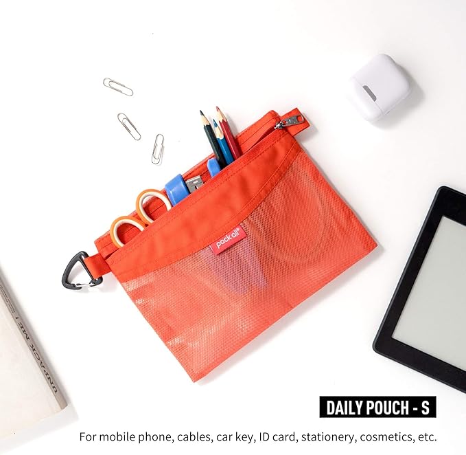 pack all 3 Pcs Water-resistant Material Zipper Pouch Set, Mesh Zipper Bags for Storage, Travel, Office (Orange)