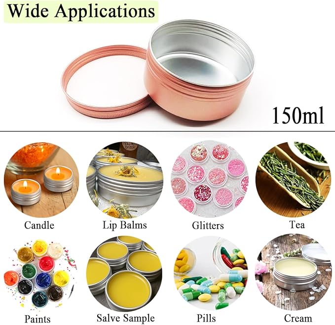6pcs 150ml Aluminum Tin Jar with Screw Cap Lid, Empty Refillable Makeup Lip Balm Container Round Travel Jar Cosmetic Pots, Metal Cans for Slime Salve Cream Candle Powder Tea Beads, Matte-Pink
