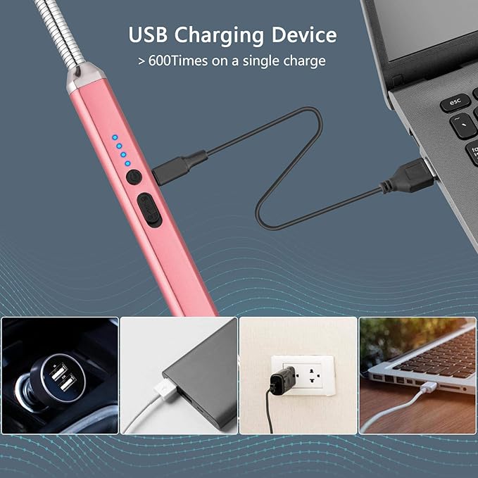 MEIRUBY Electric Candle Lighter, Birthday Christmas Stocking Stuffers Gifts for Women Mom Men Wife Sister, USB Arc Rechargeable Windproof Long Lighter for Candle BBQ Housewarming Gift Idals