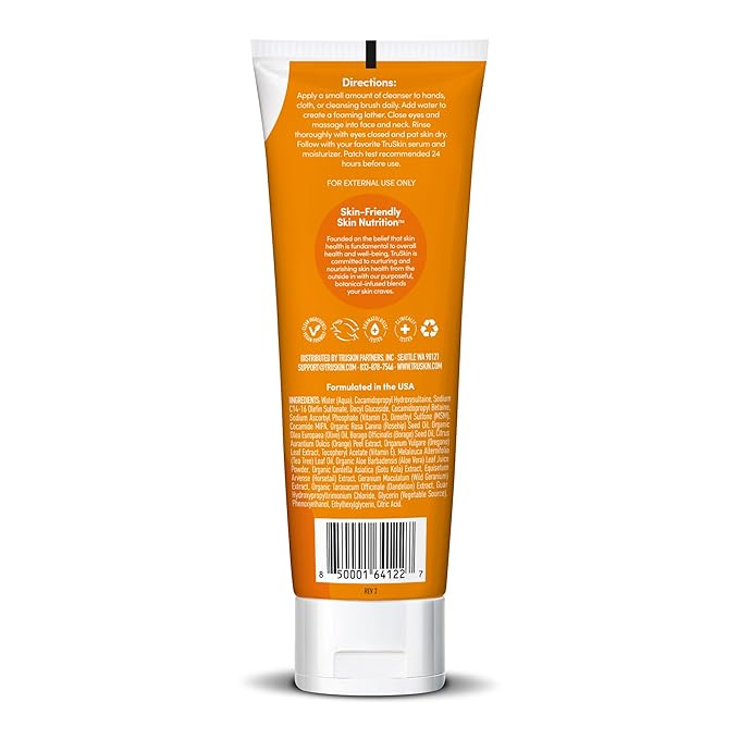TruSkin Vitamin C Cleanser for Face - Brightening Face Wash with Vitamins C & E, Rosehip Oil, Aloe Vera and MSM - Deep Clean and Refresh for Radiant, Healthy-Looking Skin, 5 fl oz