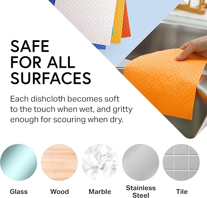 Swedish Wholesale Swedish DishCloths for Kitchen- 10 Pack Reusable Paper Towels Washable - Eco Friendly Cellulose Sponge Microfiber Dish Cloths - Kitchen Essentials - Red