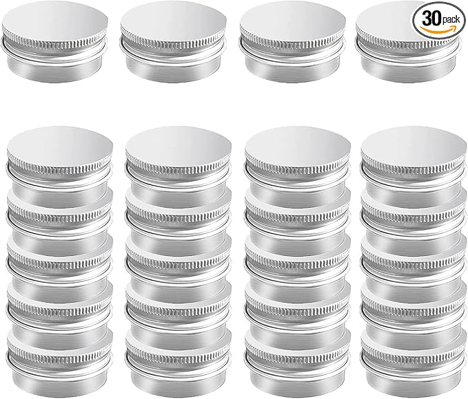 30 Pack 1 oz Aluminum Tin Jar with Screw Lid 30 ml Round Refillable Containers