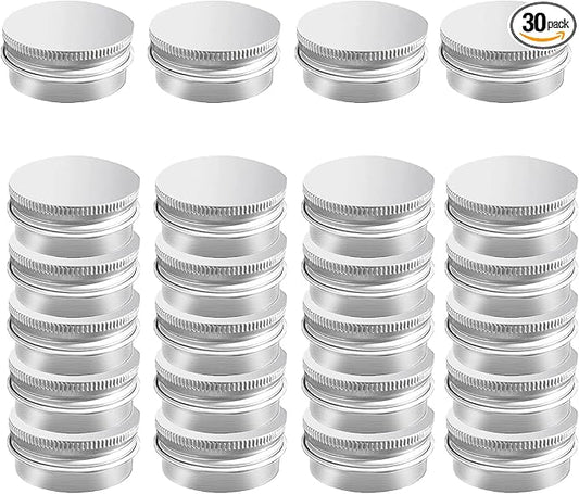 30 Pack 1 oz Aluminum Tin Jar with Screw Lid 30 ml Round Refillable Containers