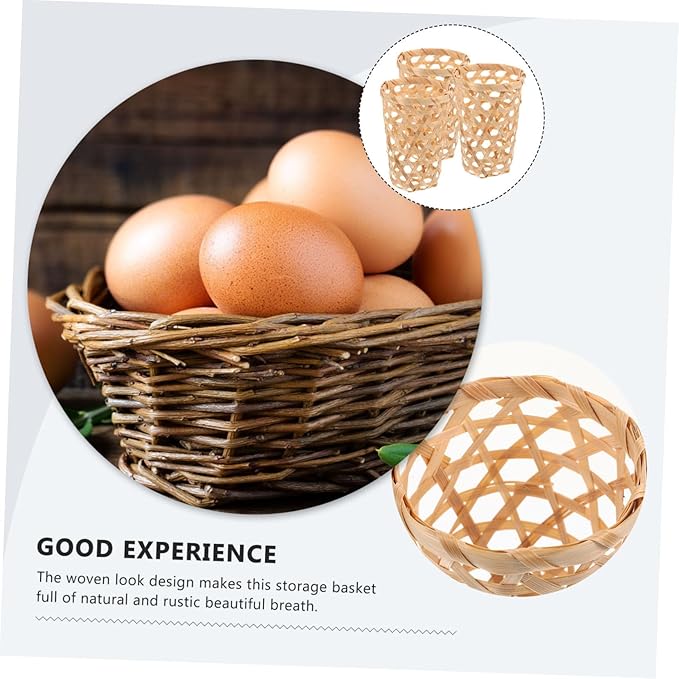 4Pcs Natural Woven Household Storage Baskets Sundries Organizer for Fruits Snacks Flowers Decorative and Practical Home Storage