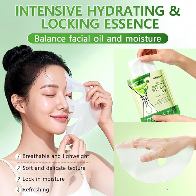 12Pcs Aloe Vera Face Masks Skincare Set for Moisturizing, Face Mask Skin Care Sheet for Dry & Sensitive Skin, Bulk Aloe Face Masks with Effective Extract, Premium Facial Skincare for Hydrating