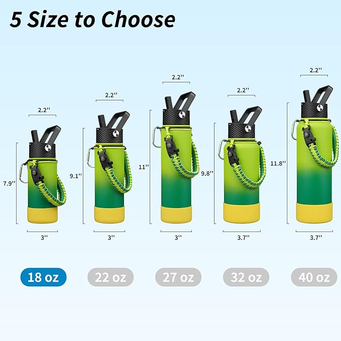 BJPKPK Water Bottle with Straw Lid, 18oz Insulated Water Bottles with 3 Lids, Paracord Handle & Non-slip Boot,Stainless Steel Metal Thermal Flasks,BPA Free Leak Proof Tumblers,Bamboo Grove