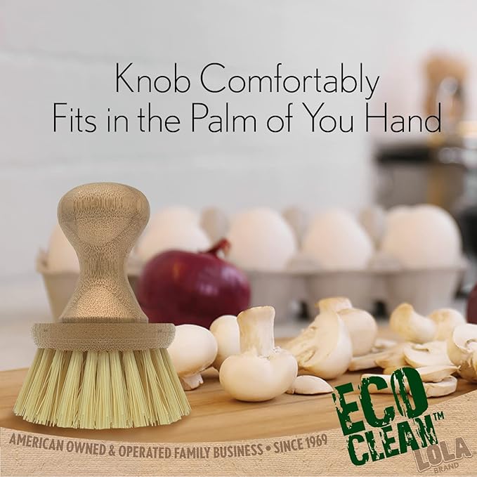 LOLA Vegetable Brush w/Comfort Bamboo Knob, 6 Pack, Durable Poly Bristles, Natural Bamboo, Fibers are Recycled Soda/Water Bottles